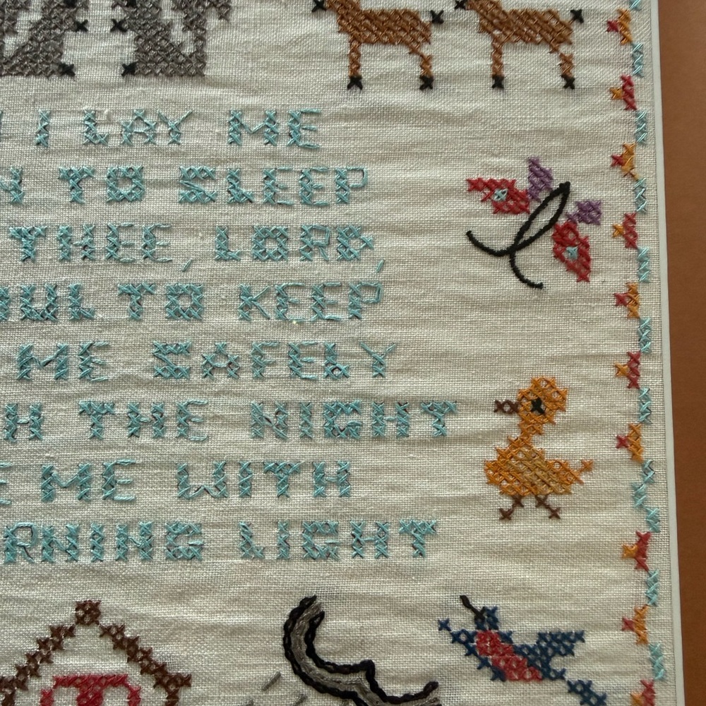 Now I Lay Me Down To Sleep Handmade Cross Stitch Noah's Ark Framed Sampler - Picture 4 of 7